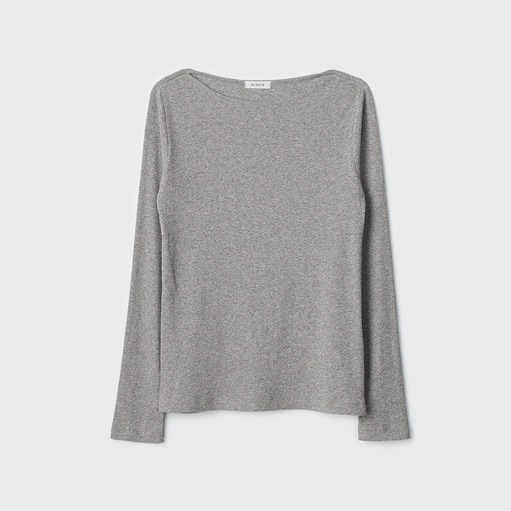 NCSSRY Slim Ribbed Boat Neck Top (Melange Grey)