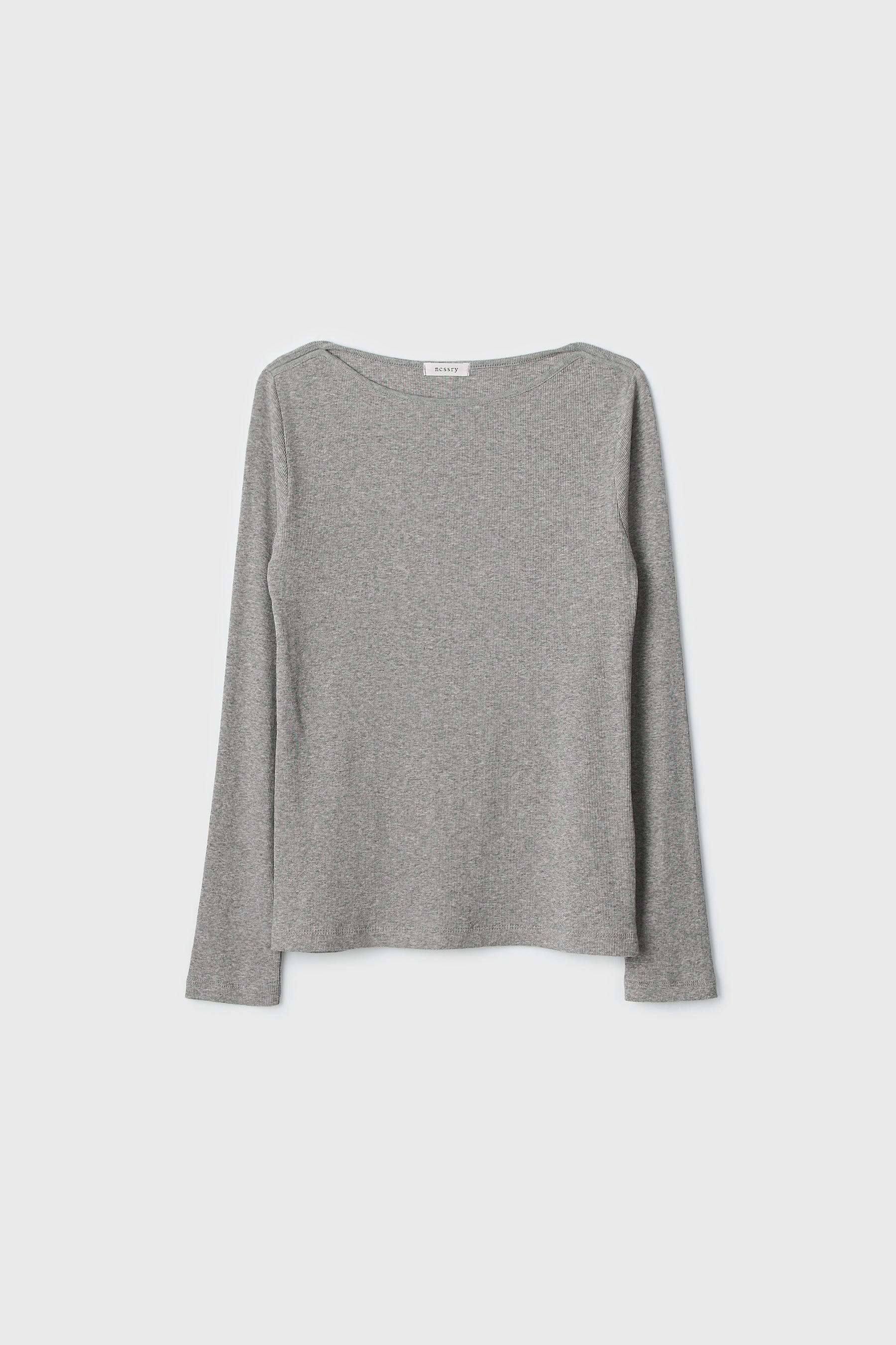 NCSSRY Slim Ribbed Boat Neck Top (Melange Grey)