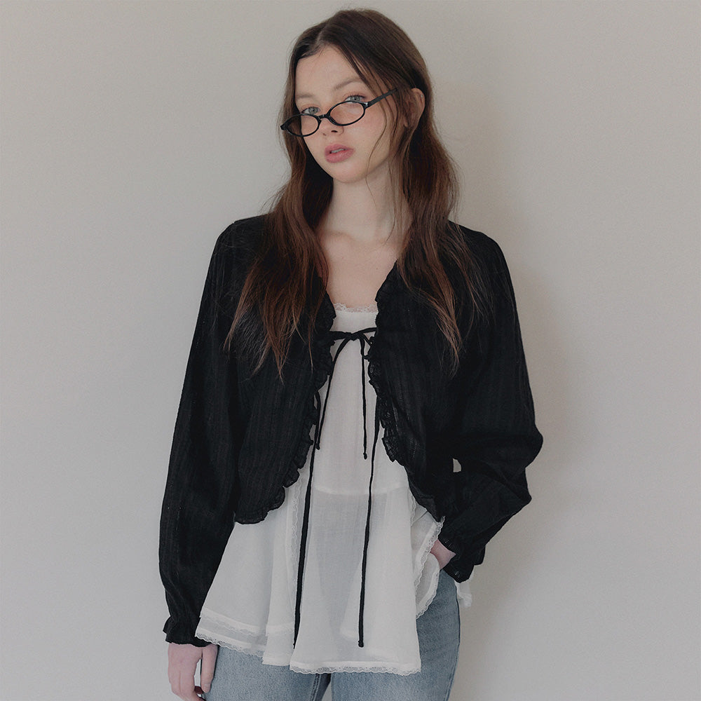 TWEE Onde frill strap long sleeve blouse
