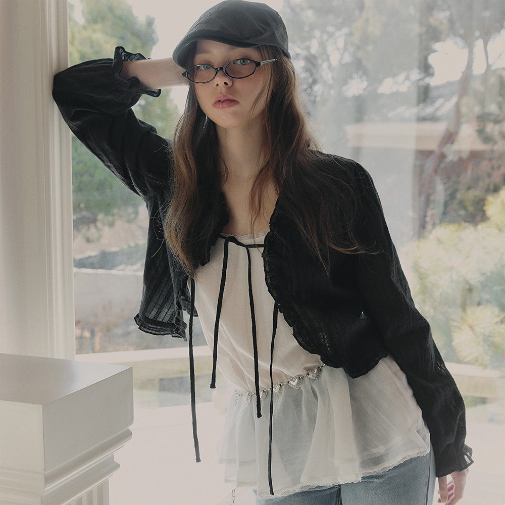 TWEE Onde frill strap long sleeve blouse