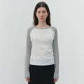 CHE [5th] Fresh Cotton Raglan Long Top - Ivory/Gray