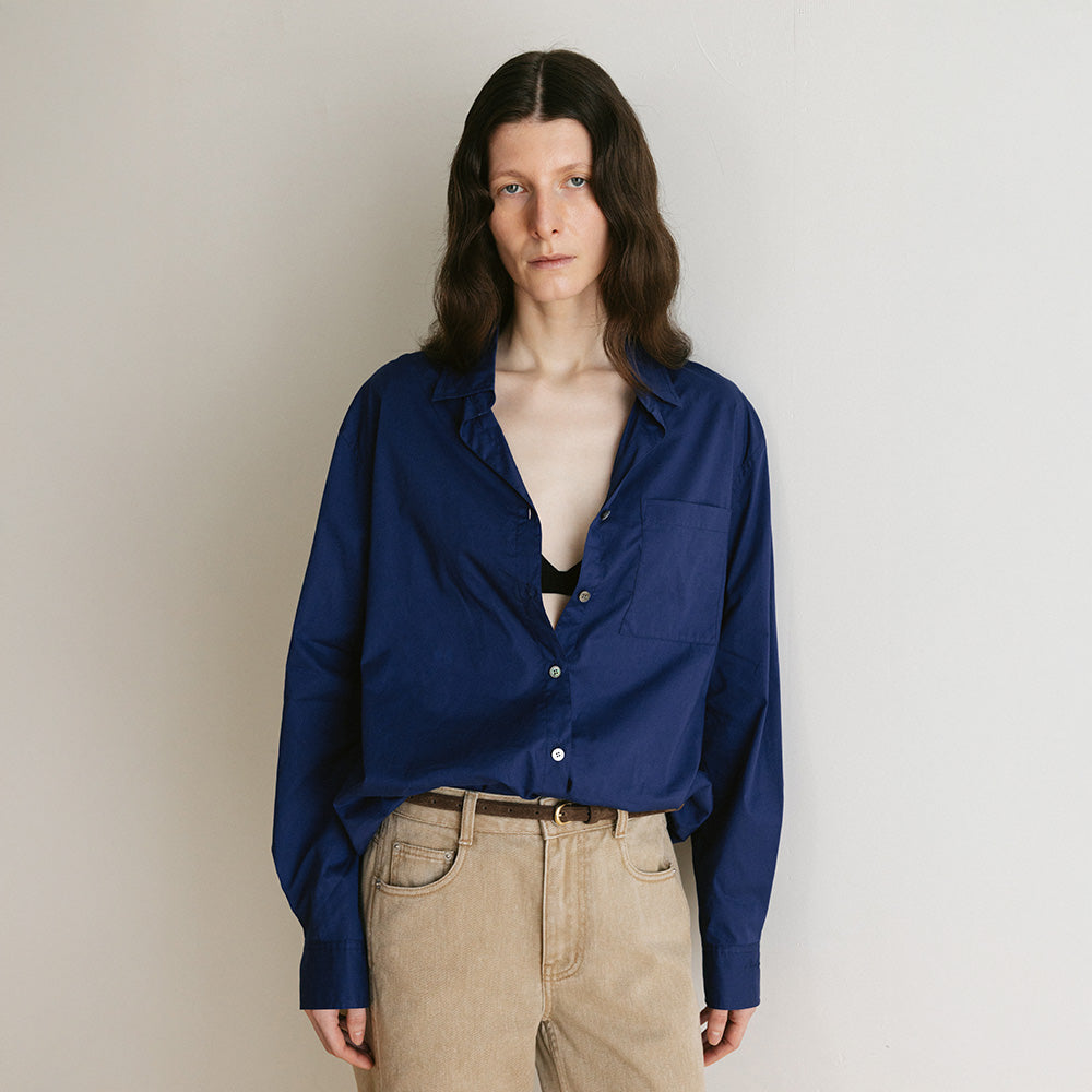 AND YOU Open collar shirt (Royal blue/Olive green/Butter stripe)_2GSUBL09