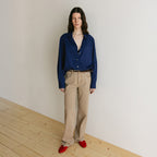 AND YOU Open collar shirt (Royal blue/Olive green/Butter stripe)_2GSUBL09