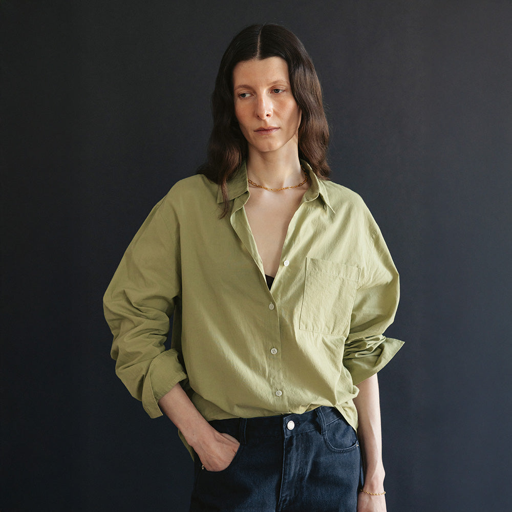 AND YOU Open collar shirt (Royal blue/Olive green/Butter stripe)_2GSUBL09