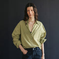 AND YOU Open collar shirt (Royal blue/Olive green/Butter stripe)_2GSUBL09