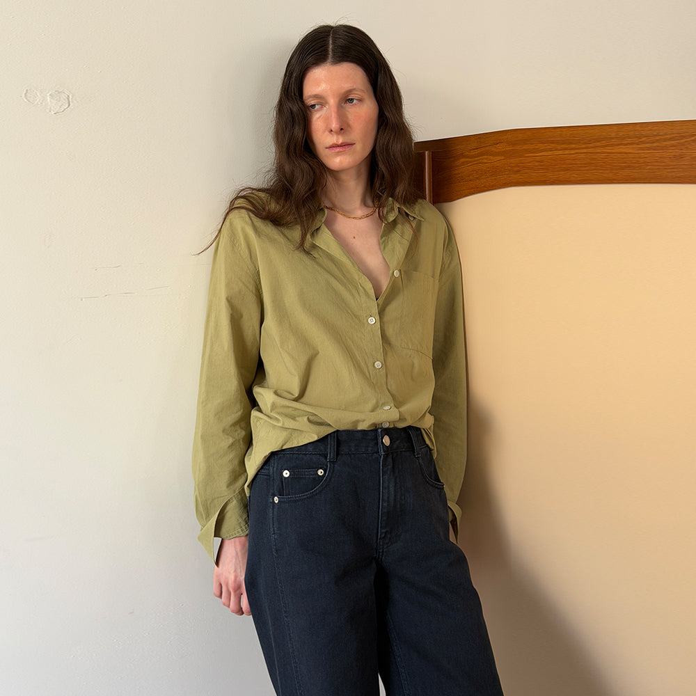 AND YOU Open collar shirt (Royal blue/Olive green/Butter stripe)_2GSUBL09