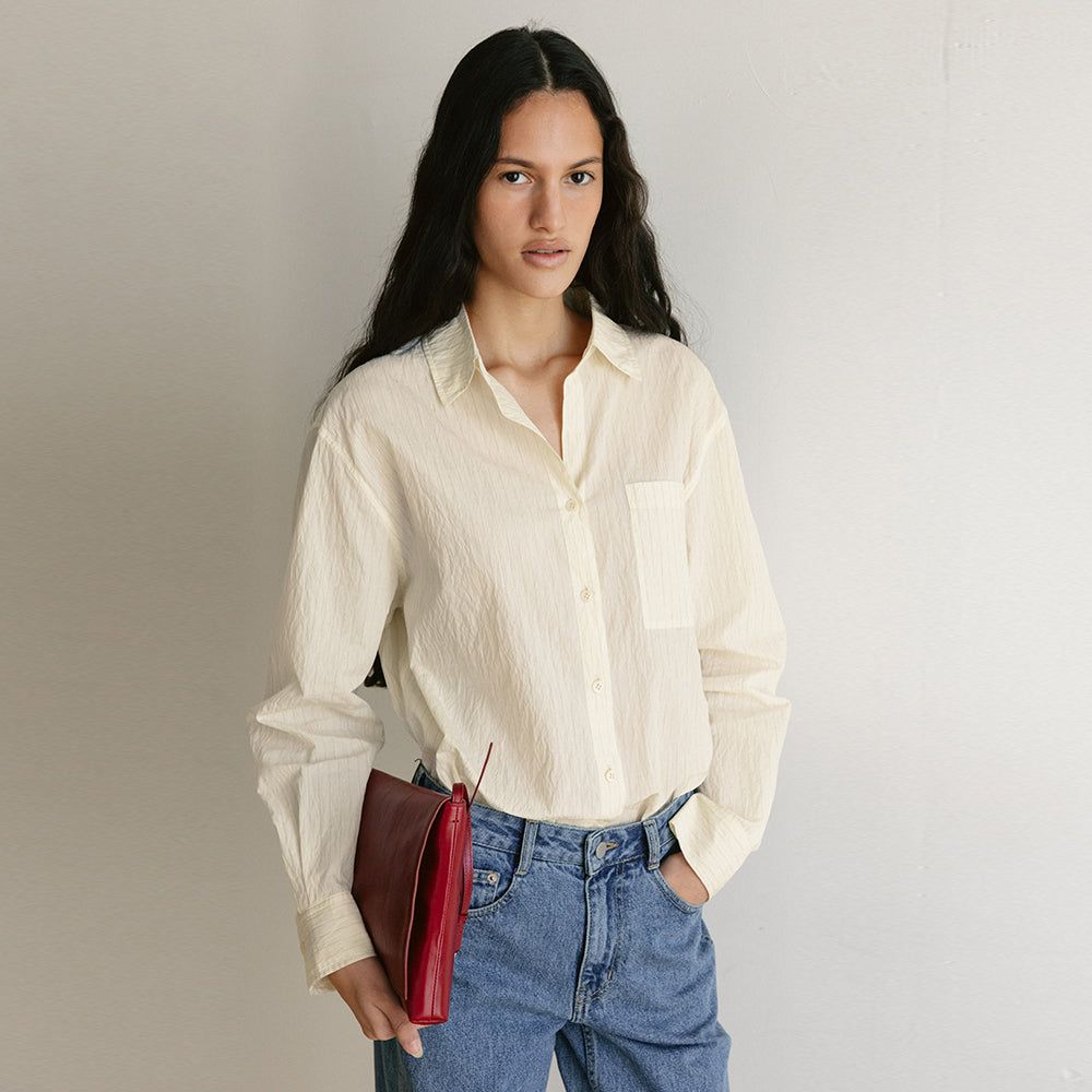 AND YOU Open collar shirt (Royal blue/Olive green/Butter stripe)_2GSUBL09