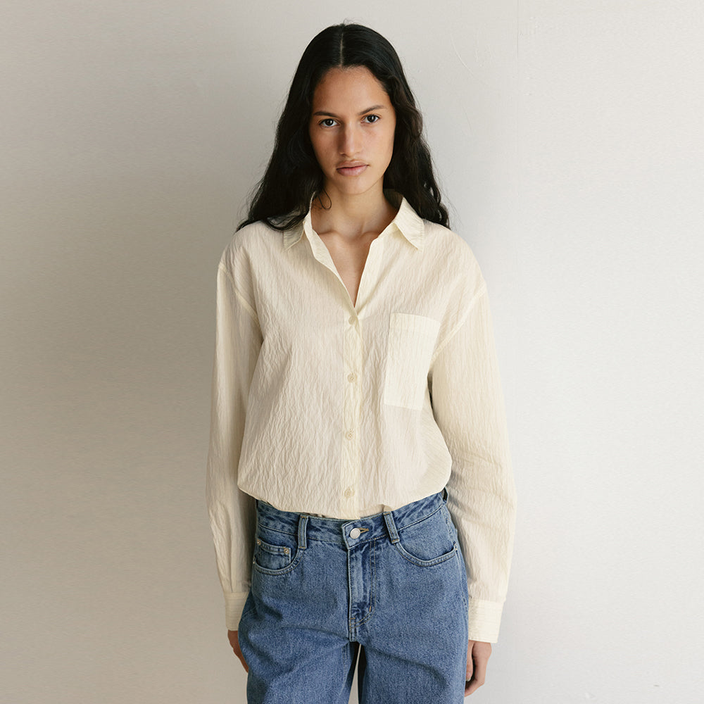 AND YOU Open collar shirt (Royal blue/Olive green/Butter stripe)_2GSUBL09