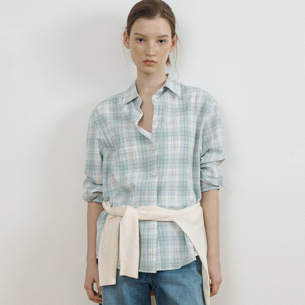 PORETTO Evonne check shirt (Pale mint)