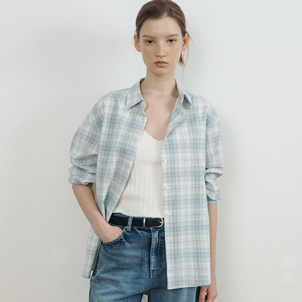PORETTO Evonne check shirt (Pale mint)