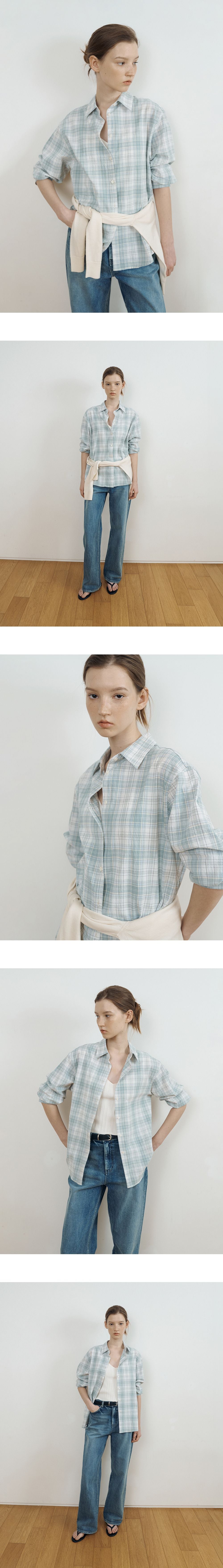 PORETTO Evonne check shirt (Pale mint)