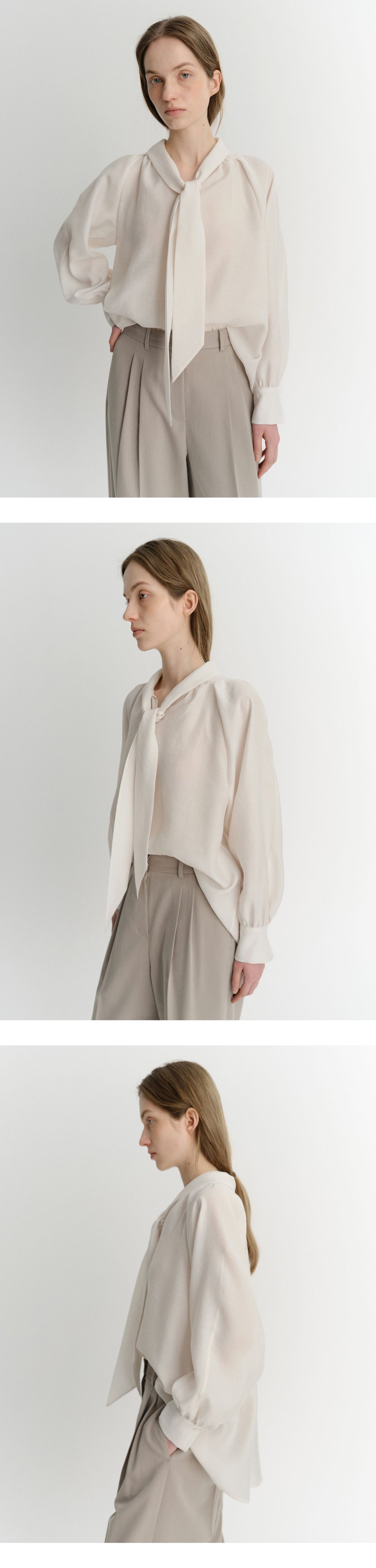 EAAH TIE SHIRRING BLOUSE (IVORY)