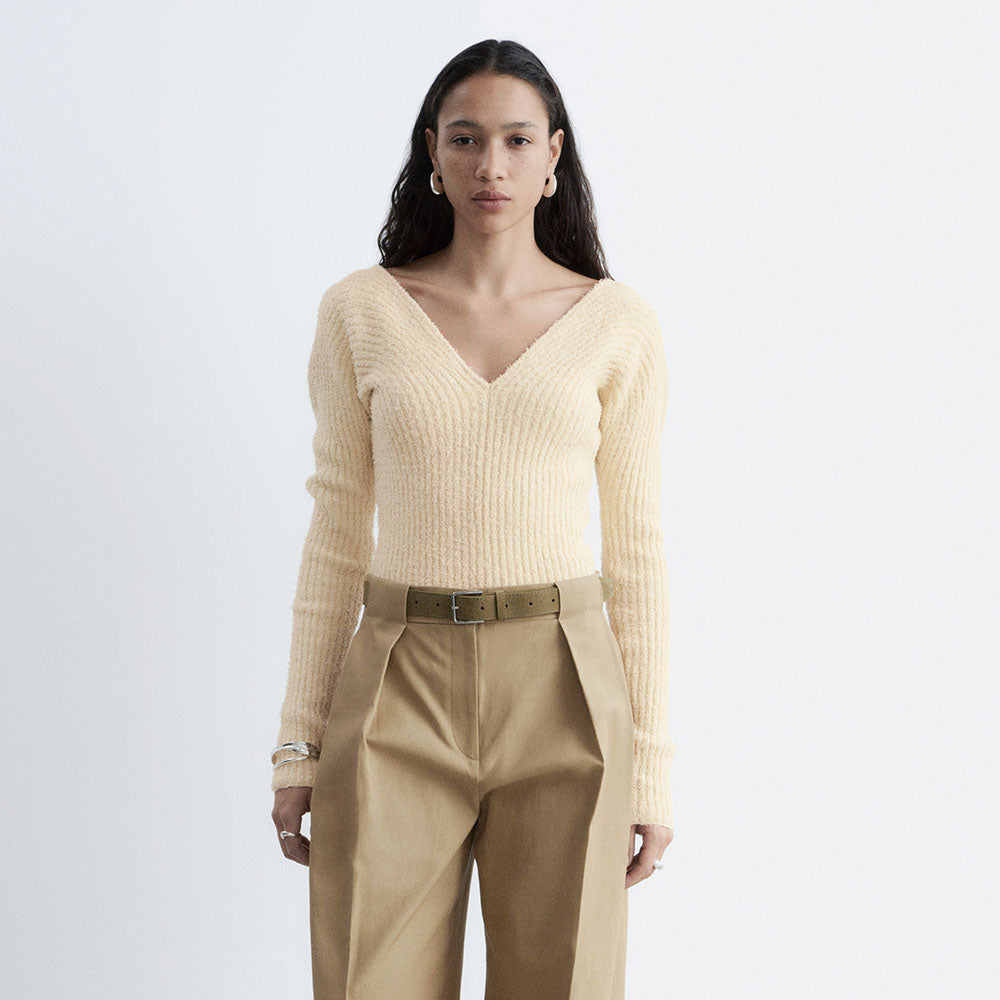 & Other Stories Ribbed Knit V-Neck Top (Butter Yellow)