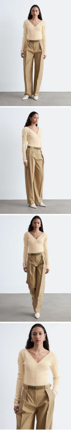 & Other Stories Ribbed Knit V-Neck Top (Butter Yellow)