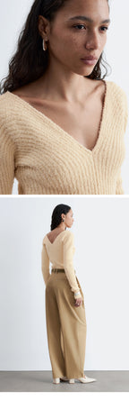 & Other Stories Ribbed Knit V-Neck Top (Butter Yellow)