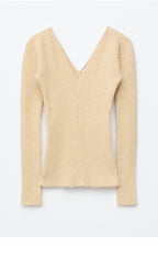 & Other Stories Ribbed Knit V-Neck Top (Butter Yellow)