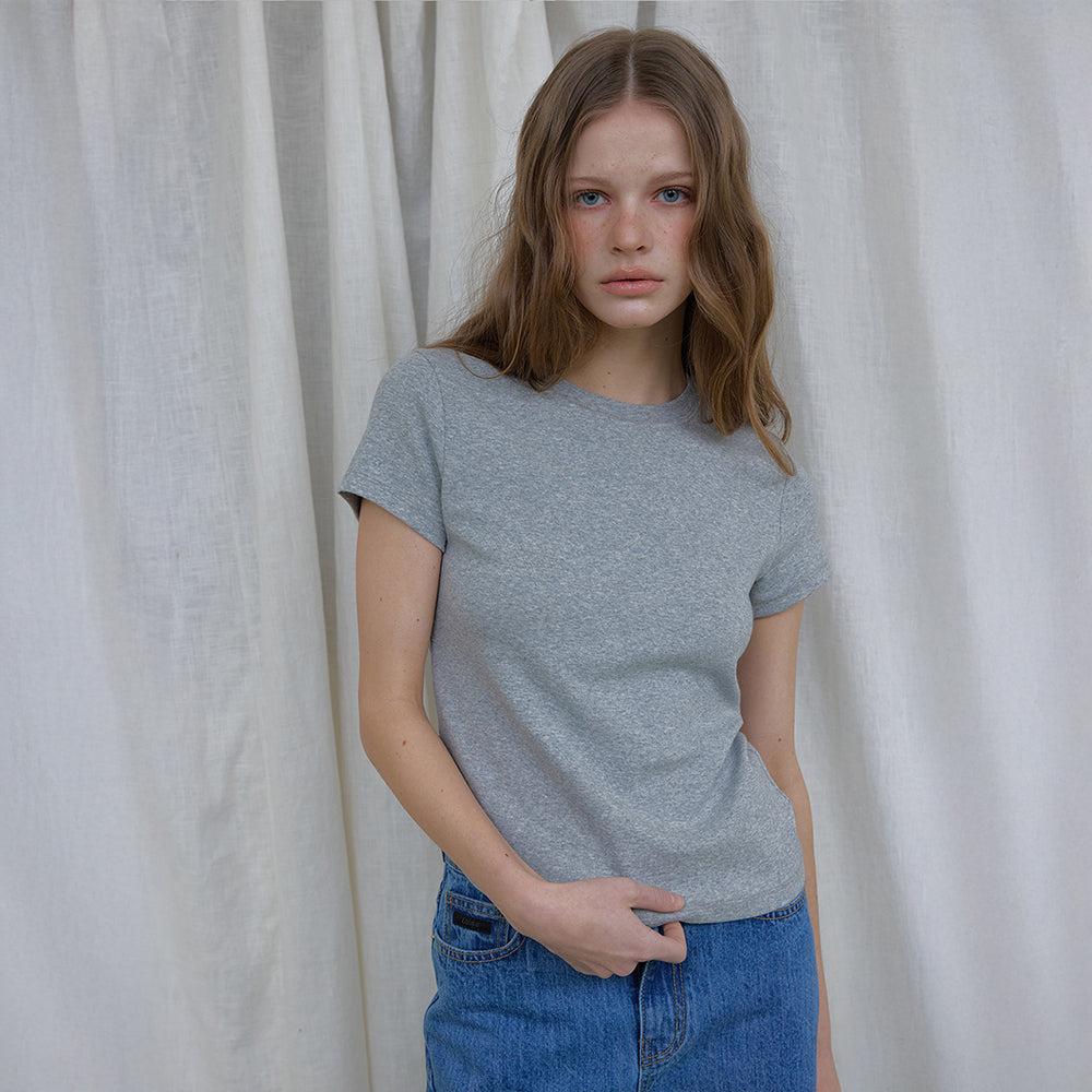LONQUE ESSENTIEL SLIM SPAN HALF SLEEVE T-SHIRT (MELANGE GRAY)