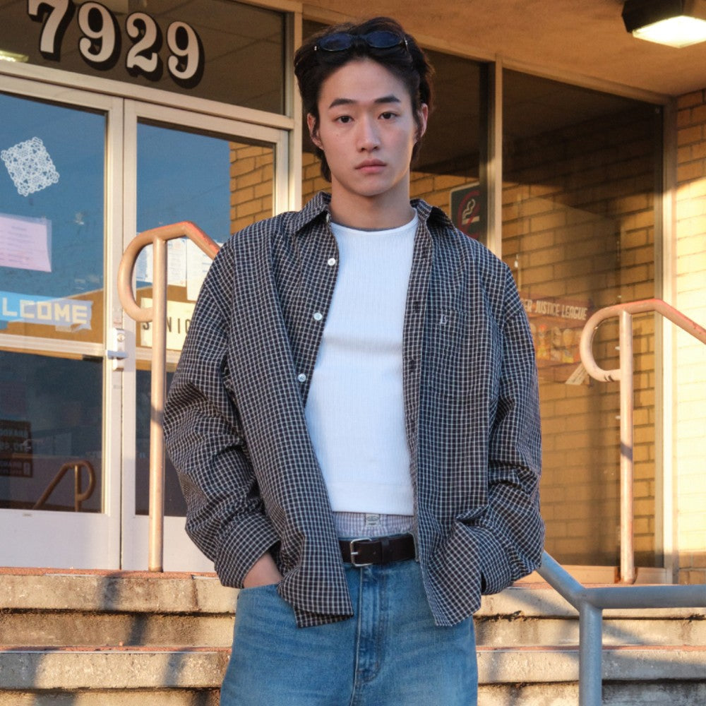 LOW CLASSIC OVERSIZED Lc CHECKED SHIRT_BLACK [LC267SH01BK]