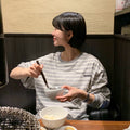 SOMEWHEREBUTTER [4th] Wappen Stripe Long Top - Grey