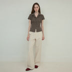 OURNOSTALGIA Fitted vintage check half shirt_Brown(O25-SH04)