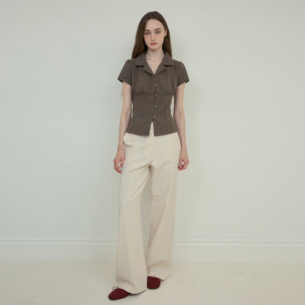 OURNOSTALGIA Fitted vintage check half shirt_Brown(O25-SH04)