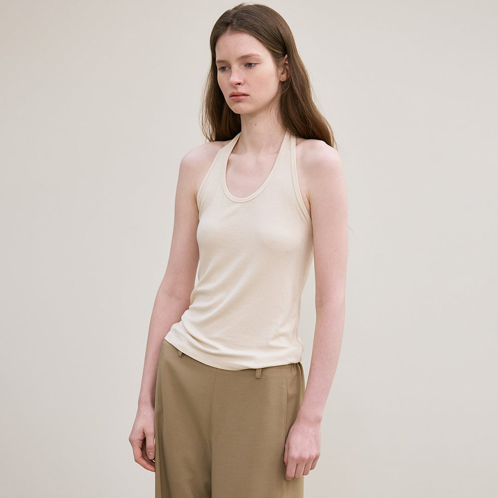 LE ribbed halter top (light beige)