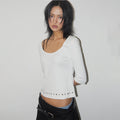 PLACE STUDIO Women's Soft Basic Boat U-Neck Stud Point 3/4 Sleeve T-Shirt _4COLOR