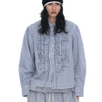 PARTIMENTO WOMEN COUNTRY RUFFLE-PINTUCK SHIRT_BLUE CHECK