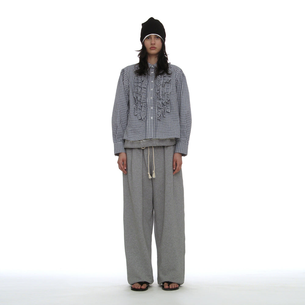 PARTIMENTO WOMEN COUNTRY RUFFLE-PINTUCK SHIRT_BLUE CHECK