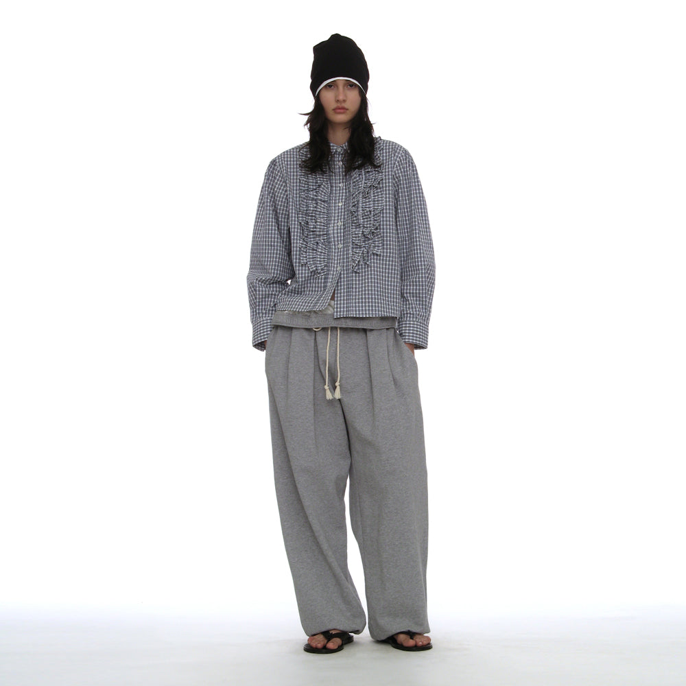 PARTIMENTO WOMEN COUNTRY RUFFLE-PINTUCK SHIRT_BLUE CHECK