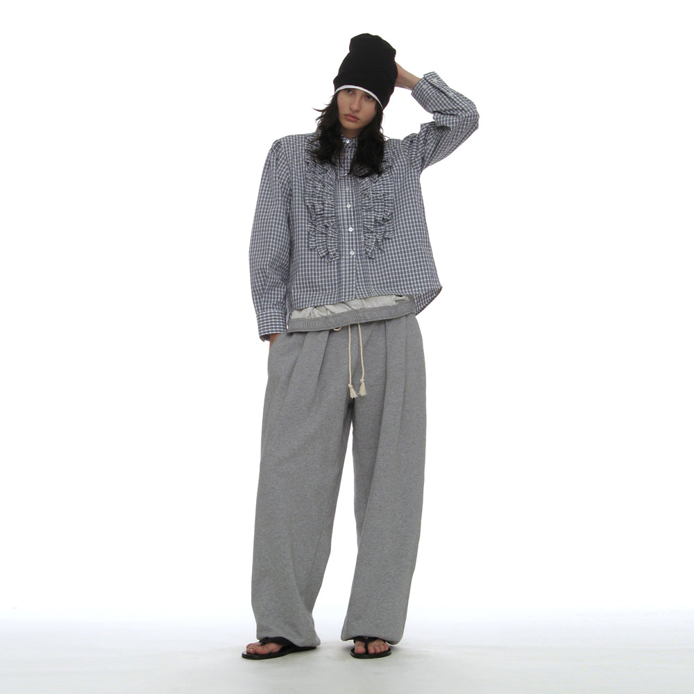 PARTIMENTO WOMEN COUNTRY RUFFLE-PINTUCK SHIRT_BLUE CHECK