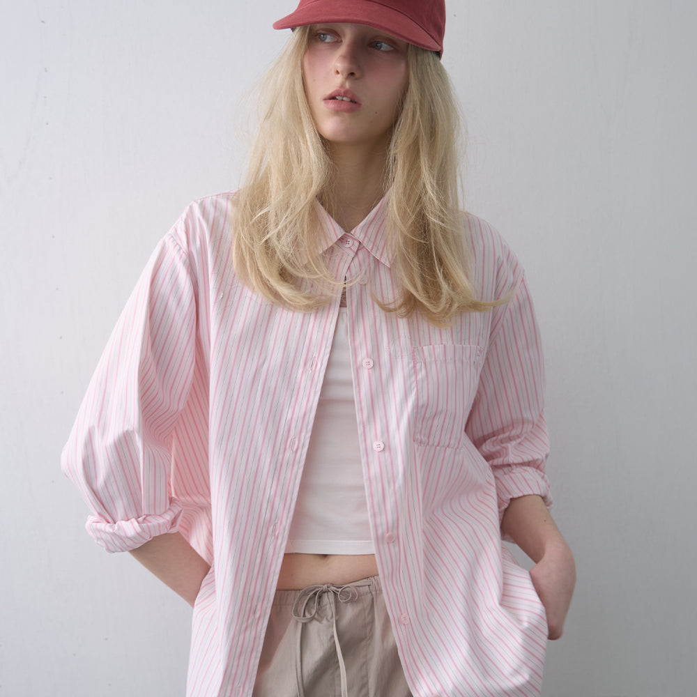 KIJUN Stripe Oversized Shirt Pink
