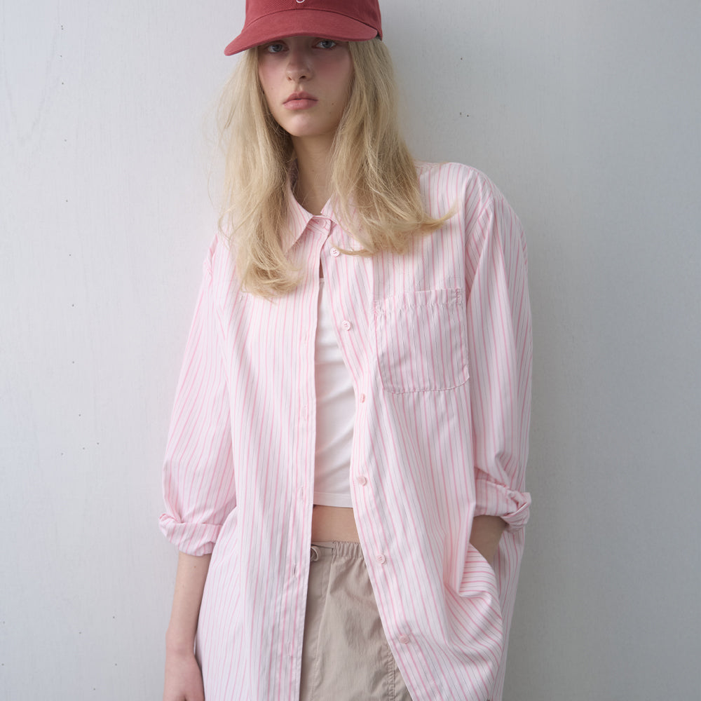 KIJUN Stripe Oversized Shirt Pink