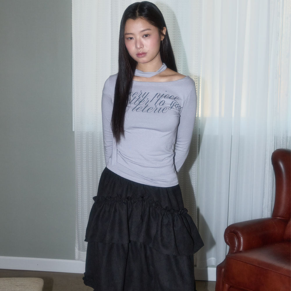 LETERIE [Wearing Choi Gaon] LETTERING OFF-SHOULDER TIE LONG SLEEVE_6COLOR