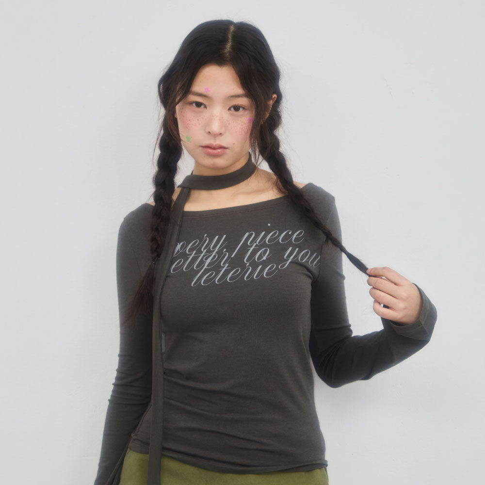 LETERIE [Wearing Choi Gaon] LETTERING OFF-SHOULDER TIE LONG SLEEVE_6COLOR