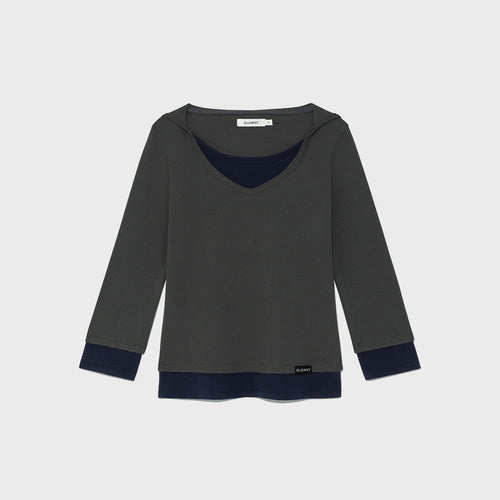 GLOWNY 3/4 LAYERED CONTRAST HOODIE (DEEP CHARCOAL)