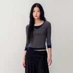 GLOWNY 3/4 LAYERED CONTRAST HOODIE (DEEP CHARCOAL)