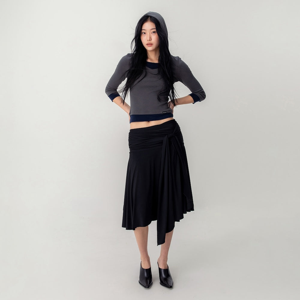 GLOWNY 3/4 LAYERED CONTRAST HOODIE (DEEP CHARCOAL)