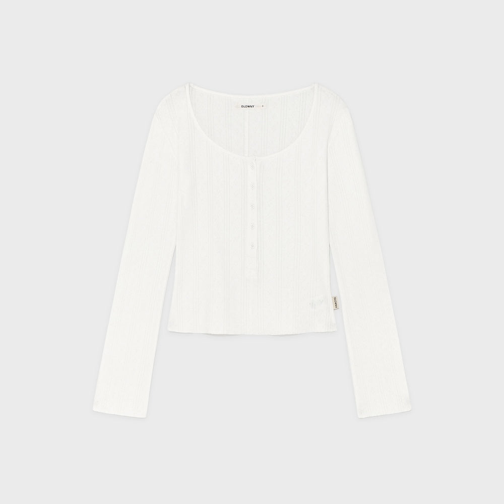 GLOWNY HONEY EYELET BUTTON LONG SLEEVE (WHITE)