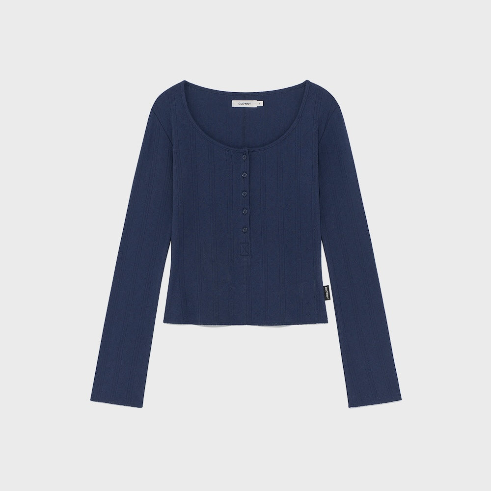 GLOWNY HONEY EYELET BUTTON LONG SLEEVE (NAVY)
