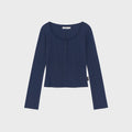 GLOWNY HONEY EYELET BUTTON LONG SLEEVE (NAVY)