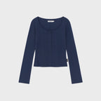 GLOWNY HONEY EYELET BUTTON LONG SLEEVE (NAVY)