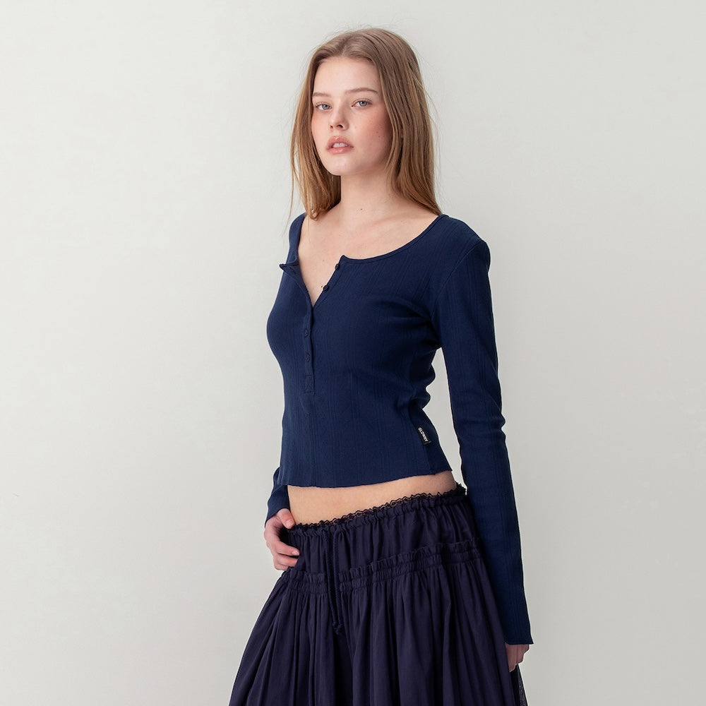 GLOWNY HONEY EYELET BUTTON LONG SLEEVE (NAVY)