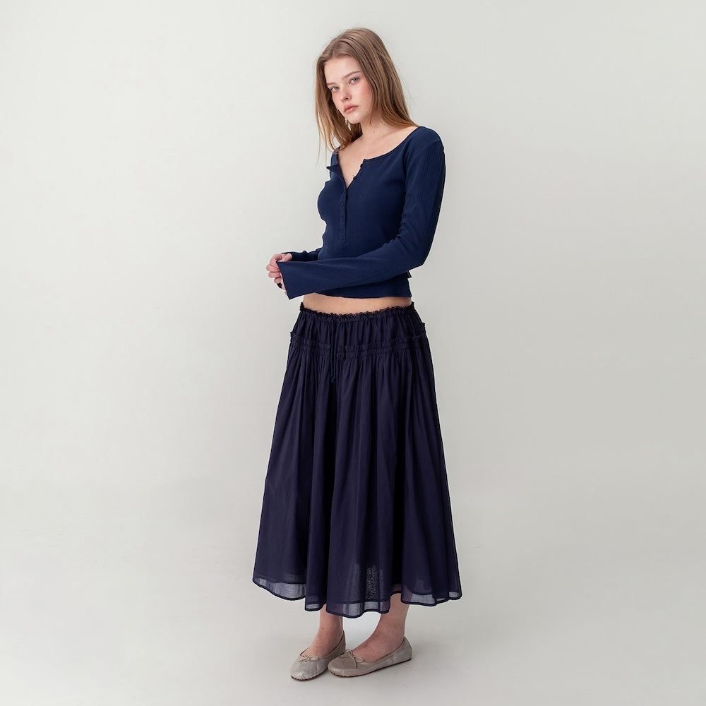 GLOWNY HONEY EYELET BUTTON LONG SLEEVE (NAVY)