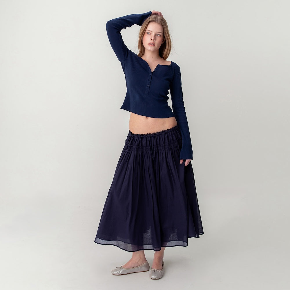 GLOWNY HONEY EYELET BUTTON LONG SLEEVE (NAVY)
