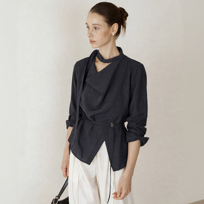 Cowl-neck tie blouse_Midnight