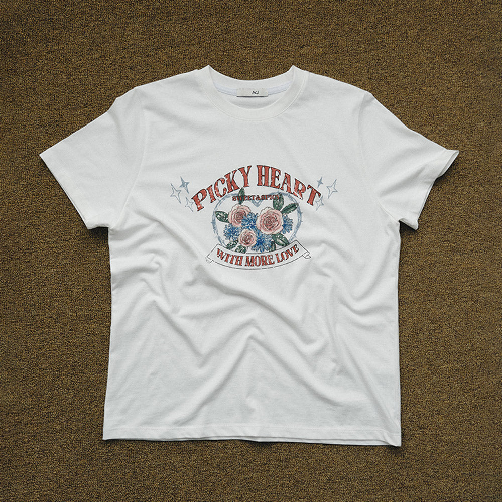 AaU [Same-day shipping] Vintage Rose Short Sleeve Tee_White