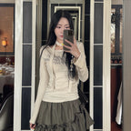 LETERIE [Wearing Choi Gaon] LETTERING OFF-SHOULDER TIE LONG SLEEVE_6COLOR