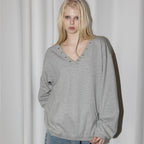 RENSE Damage Eyelet V-Neck Sweatshirt Melange Gray