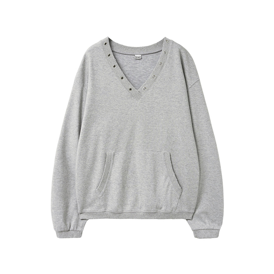 RENSE Damage Eyelet V-Neck Sweatshirt Melange Gray